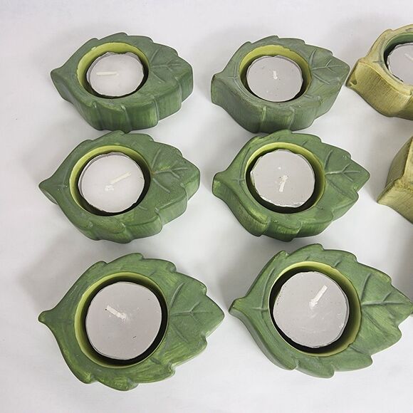 5 Light Green 7 Dark Green Leaf Tea Light Holders 12 Total Includes 12 Candles - Picture 2 of 4